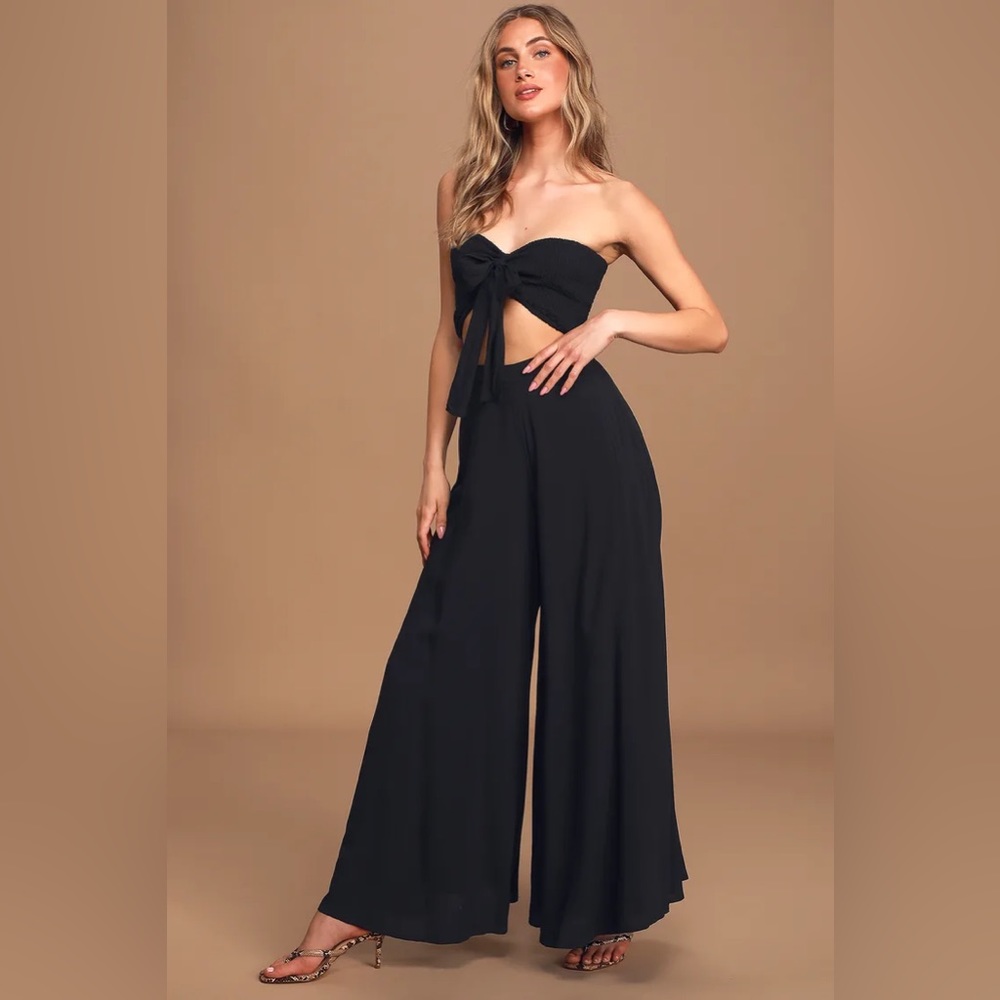 Lulus Seaside to Shore Black Strapless Two-Piece Jumpsuit
